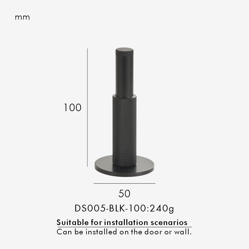 Knurled solid brass door stopper in black and silver finish variant options