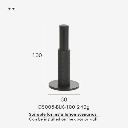 Knurled solid brass door stopper in black and silver finish variant options