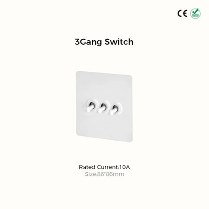 Detail of white silver-plated switch panel and non-conductive copper rod mechanism