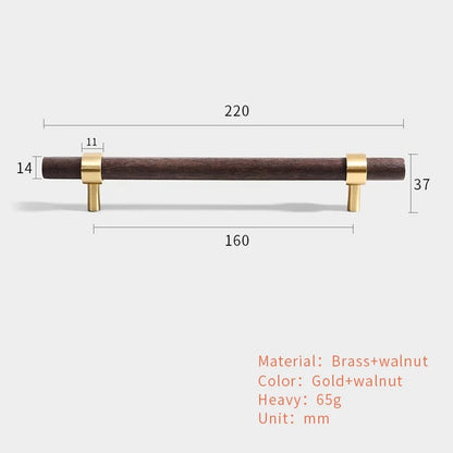 CLAUS | Black Walnut T-Bar Cabinet Handles | Solid Wood & Brass Pulls