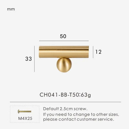 AMY | Brass Ball Foot Cabinet Handles | Antique Brass T-Bar & Pulls