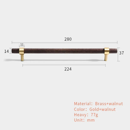 CLAUS | Black Walnut T-Bar Cabinet Handles | Solid Wood & Brass Pulls