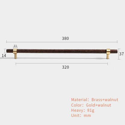 CLAUS | Black Walnut T-Bar Cabinet Handles | Solid Wood & Brass Pulls