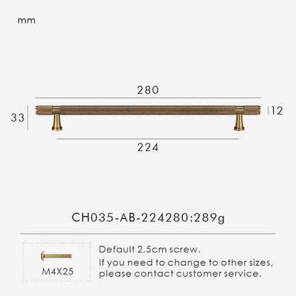 QUILL diamond-cut pull bar handles shown as a group of three in brushed brass for scale reference