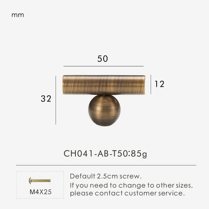 AMY | Brass Ball Foot Cabinet Handles | Antique Brass T-Bar & Pulls