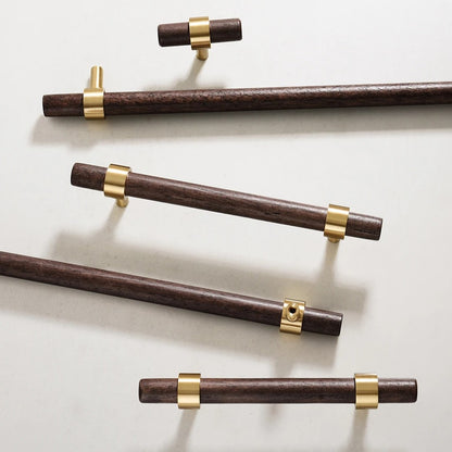 CLAUS | Black Walnut T-Bar Cabinet Handles | Solid Wood & Brass Pulls