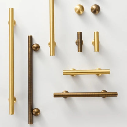 AMY | Brass Ball Foot Cabinet Handles | Antique Brass T-Bar & Pulls