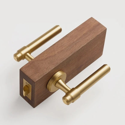 Detail of solid brass lever handle in antique brass — non-corrosive heavy-duty construction