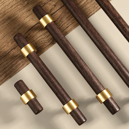 CLAUS | Black Walnut T-Bar Cabinet Handles | Solid Wood & Brass Pulls