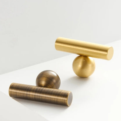 AMY | Brass Ball Foot Cabinet Handles | Antique Brass T-Bar & Pulls