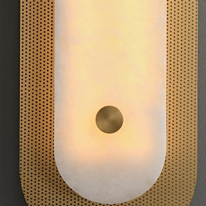 Marcello copper marble wall lamp detail view showing marble shade base and decorative copper fitting