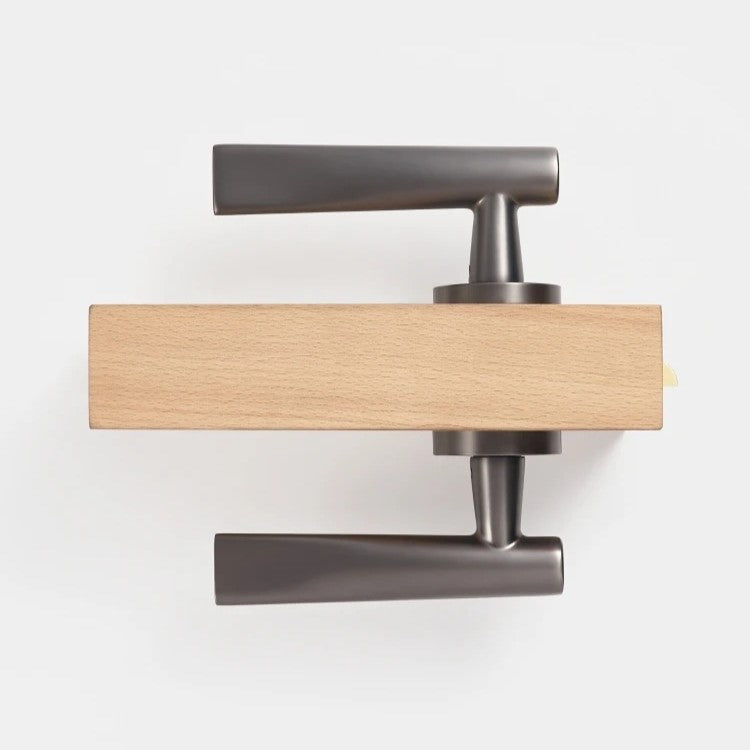 Detail of gunmetal brass lever handle smooth mechanical action and solid construction