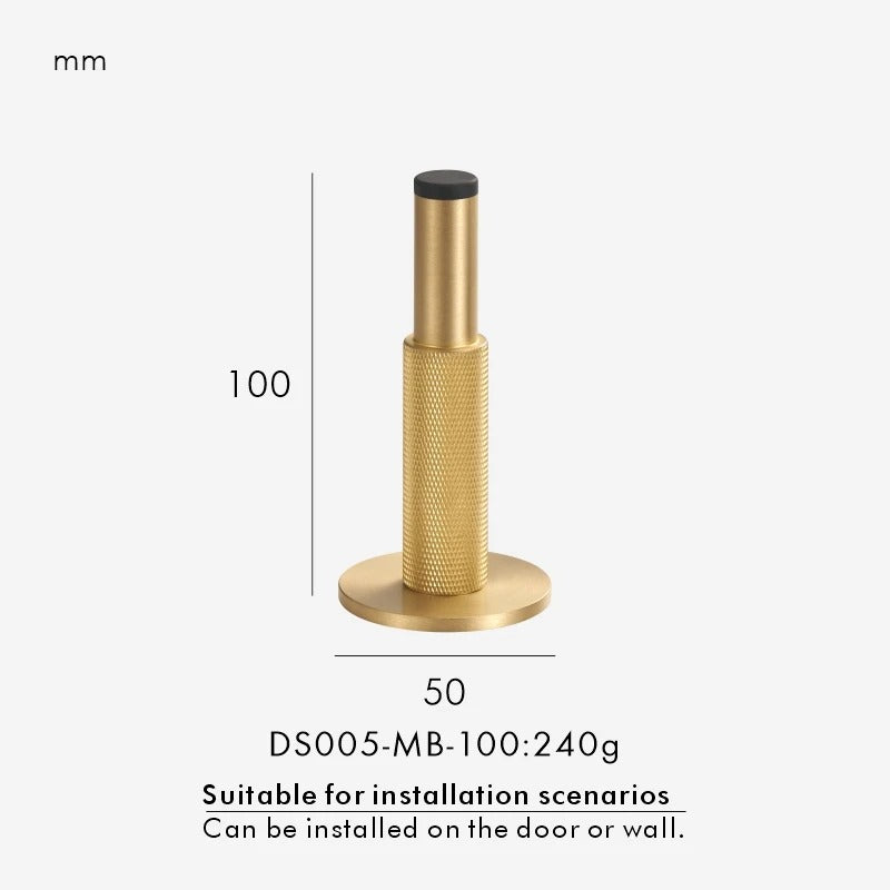 Knurled door stopper in gold finish — impact-resistant solid brass for bathroom and bedroom