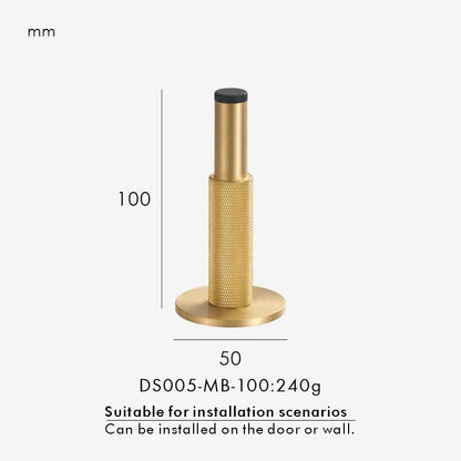 Knurled door stopper in gold finish — impact-resistant solid brass for bathroom and bedroom