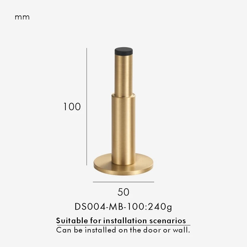 Detail of quiet-close mechanism on solid brass silent door stopper in antique brass