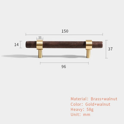 CLAUS | Black Walnut T-Bar Cabinet Handles | Solid Wood & Brass Pulls