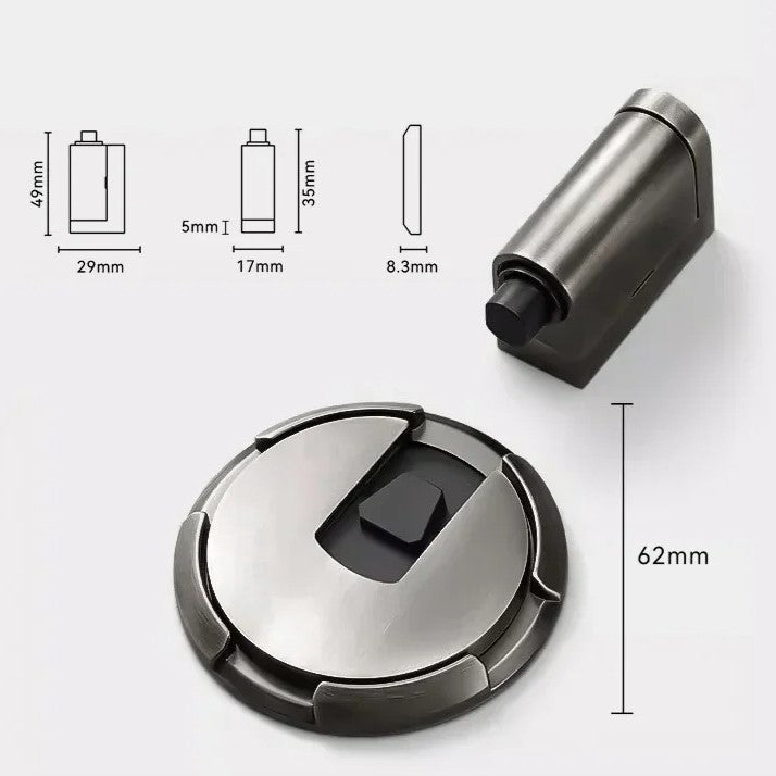 Automatic door stopper in matte black — windproof low-profile design for interior doors