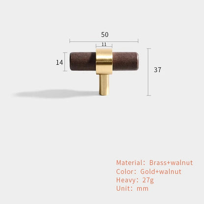CLAUS | Black Walnut T-Bar Cabinet Handles | Solid Wood & Brass Pulls