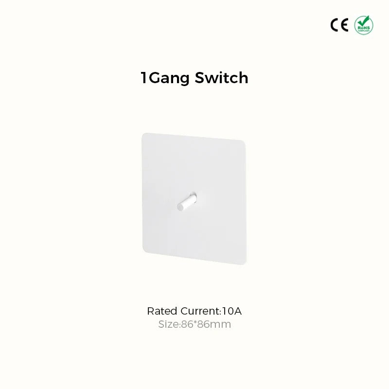 White wall light switch styled in modern bedroom with clean minimal aesthetic