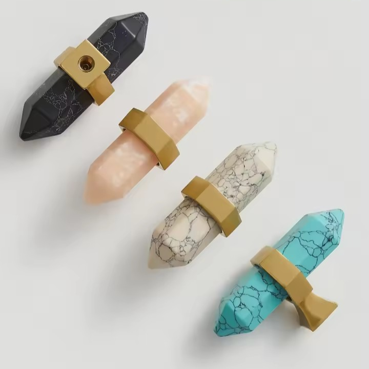 DELPHINE | Marble & Brass T-Bar Knob