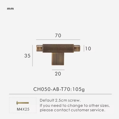 ISADORA | Solid Brass Knurled T-Bar Handle